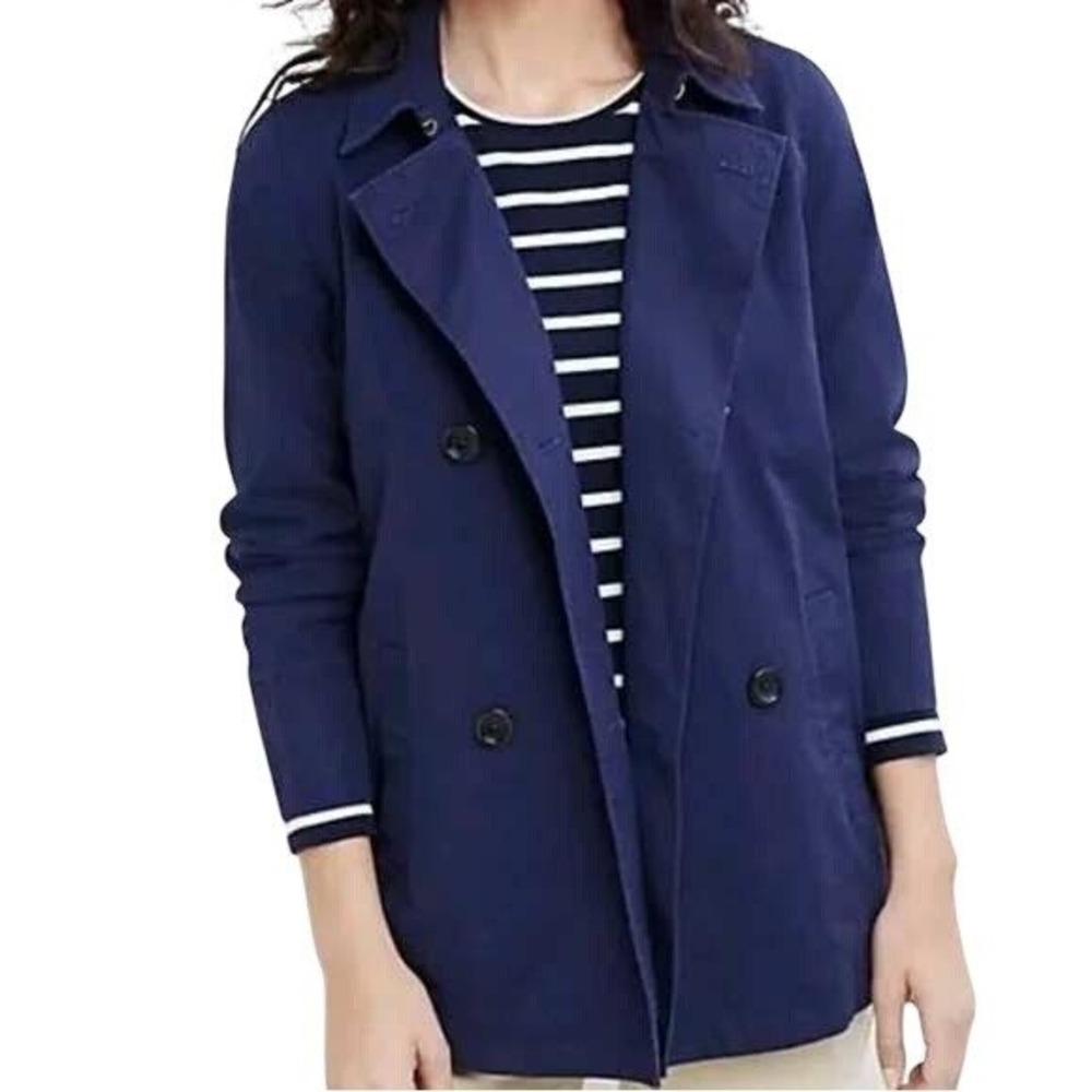 J. Jill Navy Cotton Peacoat Jacket Women Medium Double Breasted Blue Lightweight